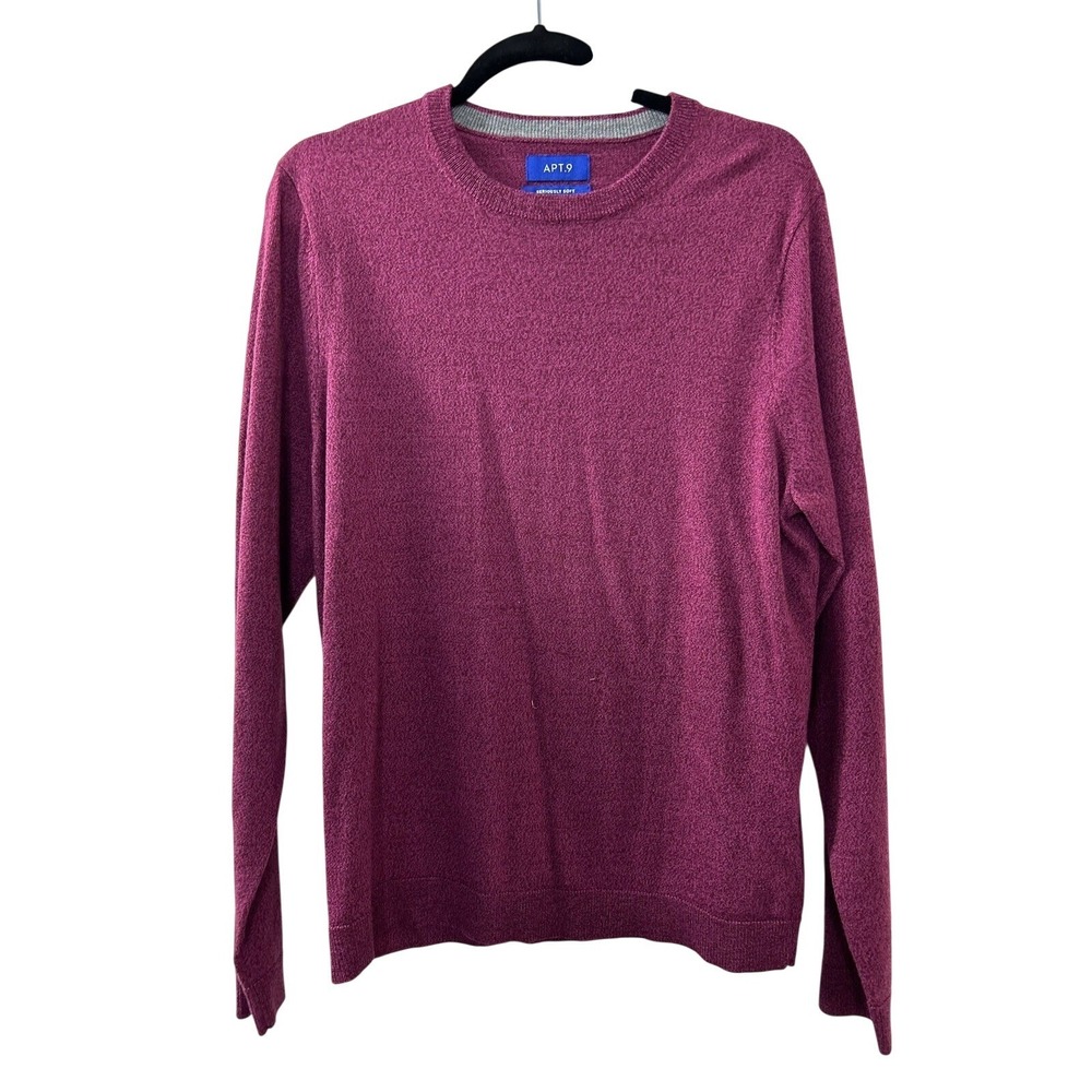 Apt. 9 Merino Wool Blend Sweater L Burgundy Crewneck Soft Dark Academia Preppy‎